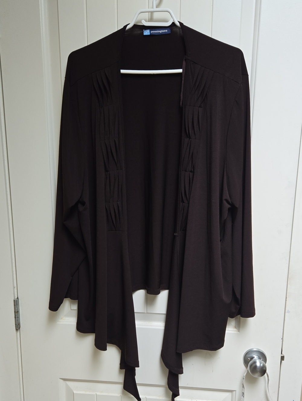 Penningtons Plus Size 4x Dark Chocolate Brown Draped Open-Front Cardigan